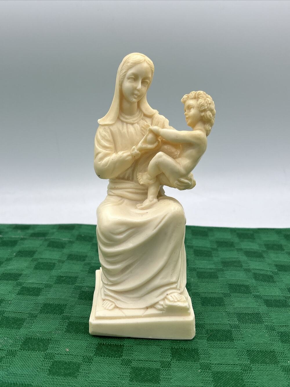 Madonna & Child Cream Alabaster Marble Statue by G. Ruggeri Bianchi, Italy